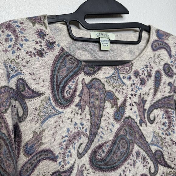 GENEVA 100% CASHMERE PAISLEY CREWNECK SWEATER Women’s Medium - Picture 2 of 4